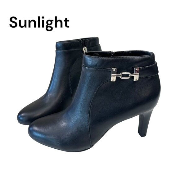 BANDOLINO BOLAPPO Women SZ 8.5M Black Leather Heeled Ankle Booties Fabric Lined - Picture 1 of 15